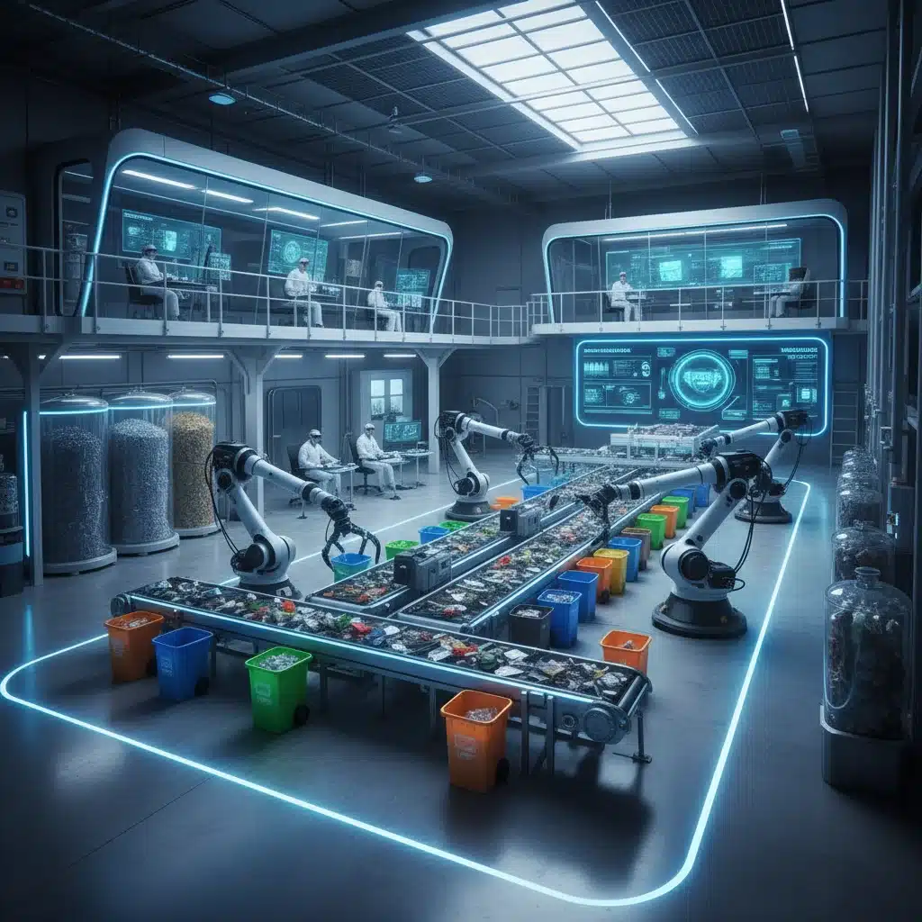 Advanced recycling technology in a modern factory setting.