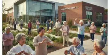 Diverse elderly group engaging in activities, symbolizing aging US population and social services.