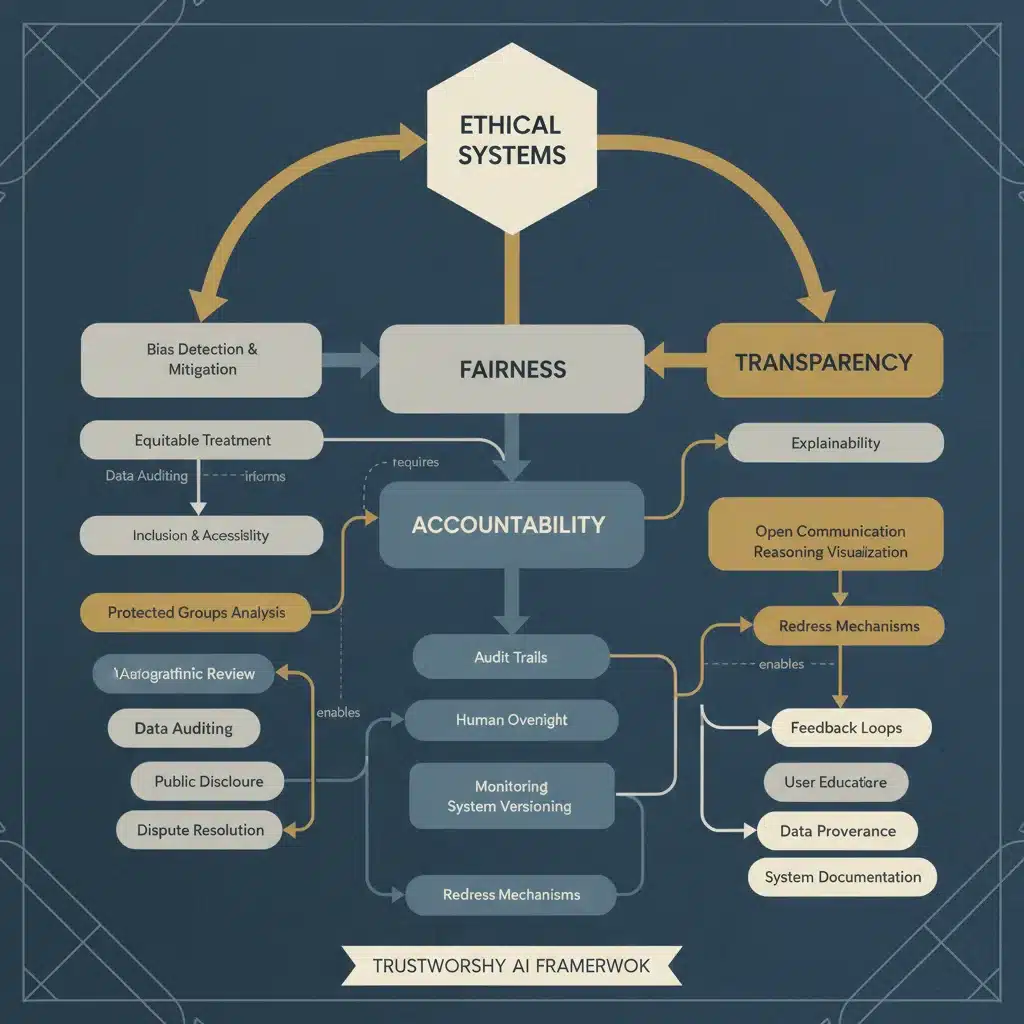 Flowchart depicting AI fairness, accountability, transparency principles