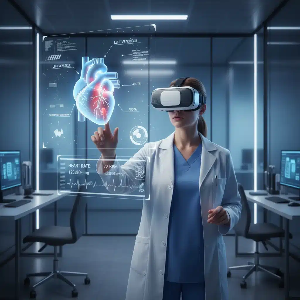 Medical student learning anatomy with interactive AR hologram