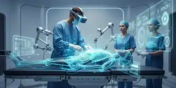 Surgeon using AR headset for enhanced precision in an operating room