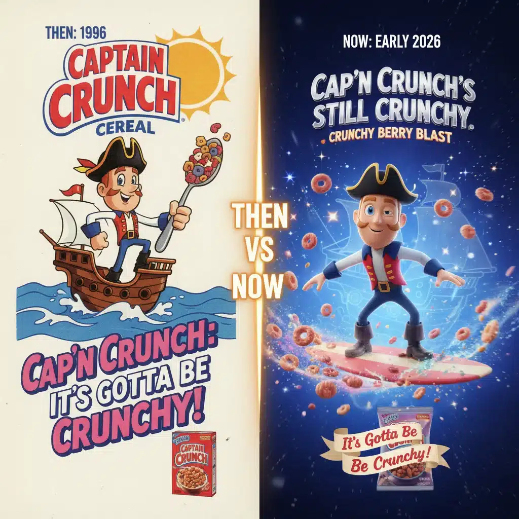 Evolution of brand advertising from 90s to 2026 with nostalgic themes