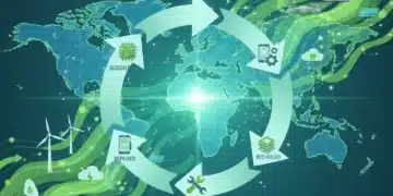 Circular economy concept for electronics, emphasizing sustainable tech and e-waste reduction
