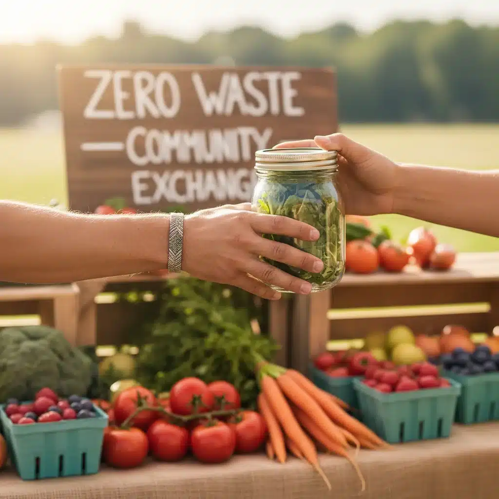 Hands exchanging reusable containers at a zero-waste market