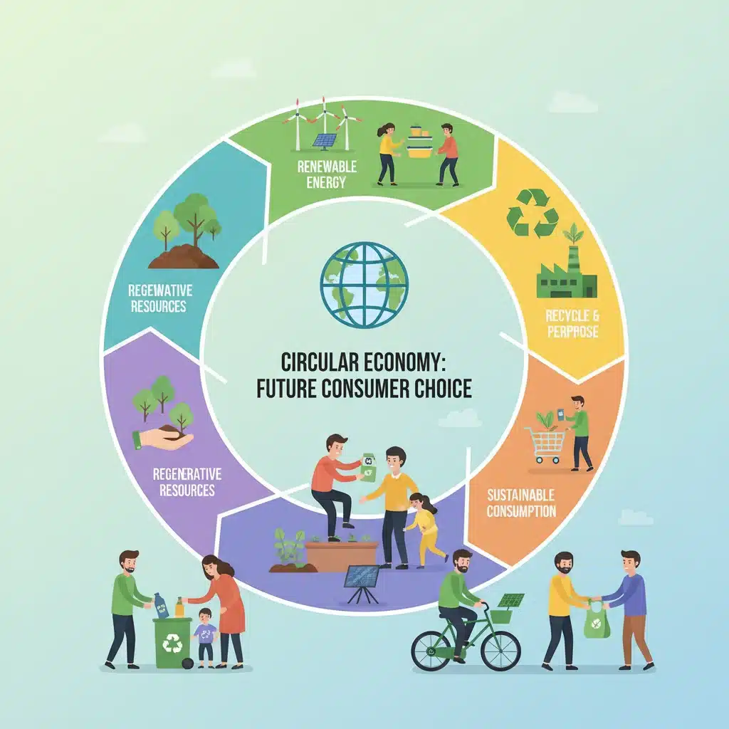 Infographic showing circular economy and sustainable consumer practices.