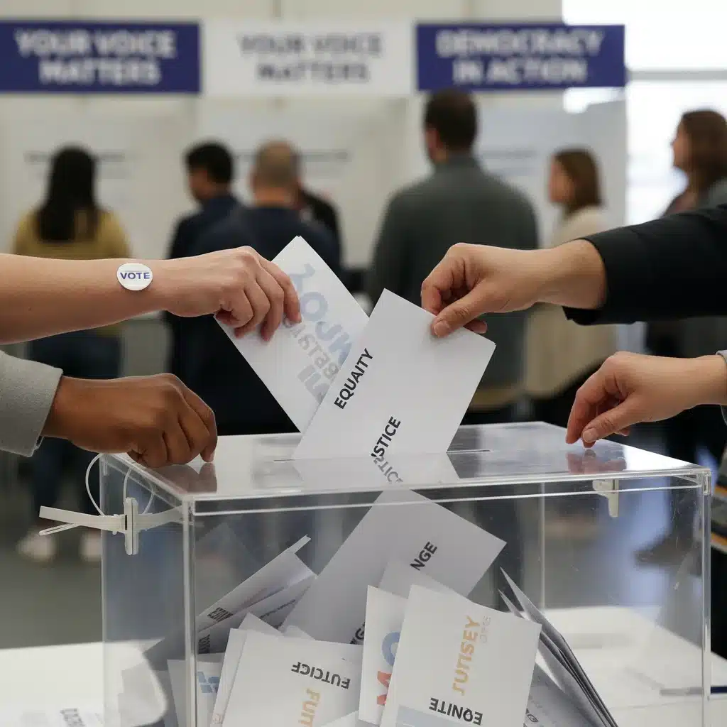 Hands casting ballots into a ballot box, symbolizing democratic participation and electoral influence.