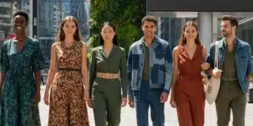 Models showcasing conscious and sustainable fashion trends for 2026, featuring ethical materials and diverse styles.