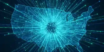Abstract digital data network over US map, symbolizing data privacy