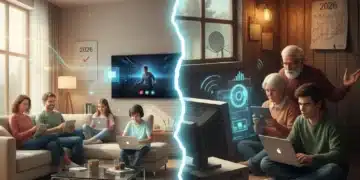 Illustration of the digital divide in 2026, contrasting high-speed internet access with limited connectivity.
