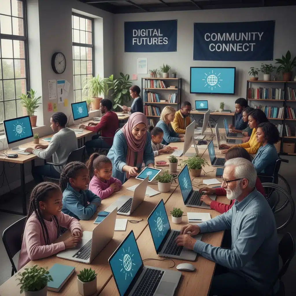 Community members benefiting from digital inclusion programs and public internet access points.
