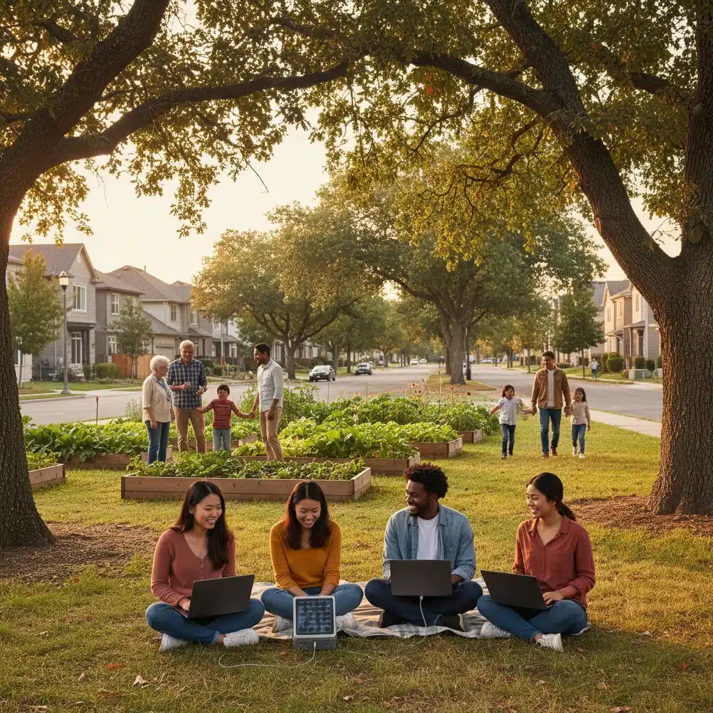 Diverse community engaging in outdoor and remote work activities