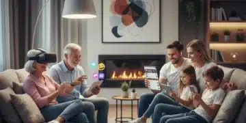 Multi-generational family using diverse digital communication tools, fostering connection.