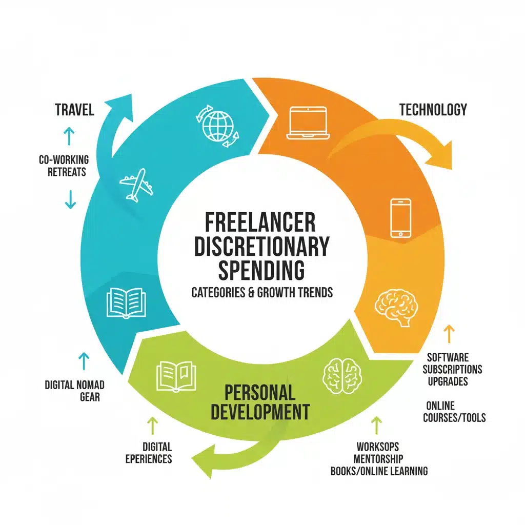 Infographic showing freelancer discretionary spending categories and growth trends.