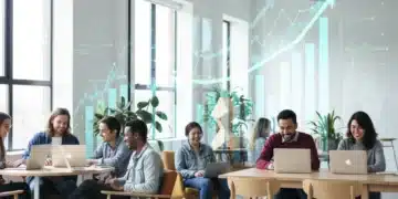 Freelancers collaborating in a modern co-working space, symbolizing gig economy growth and increased discretionary income.