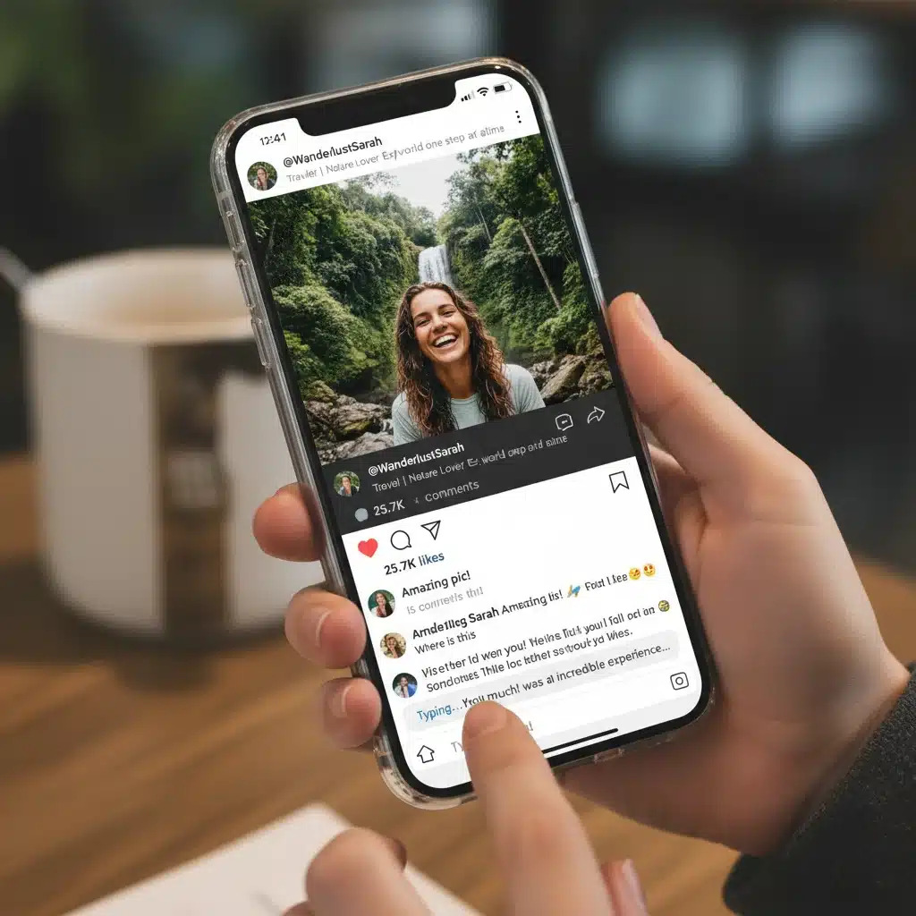 Smartphone displaying high engagement on a micro-influencer's post with likes and comments.