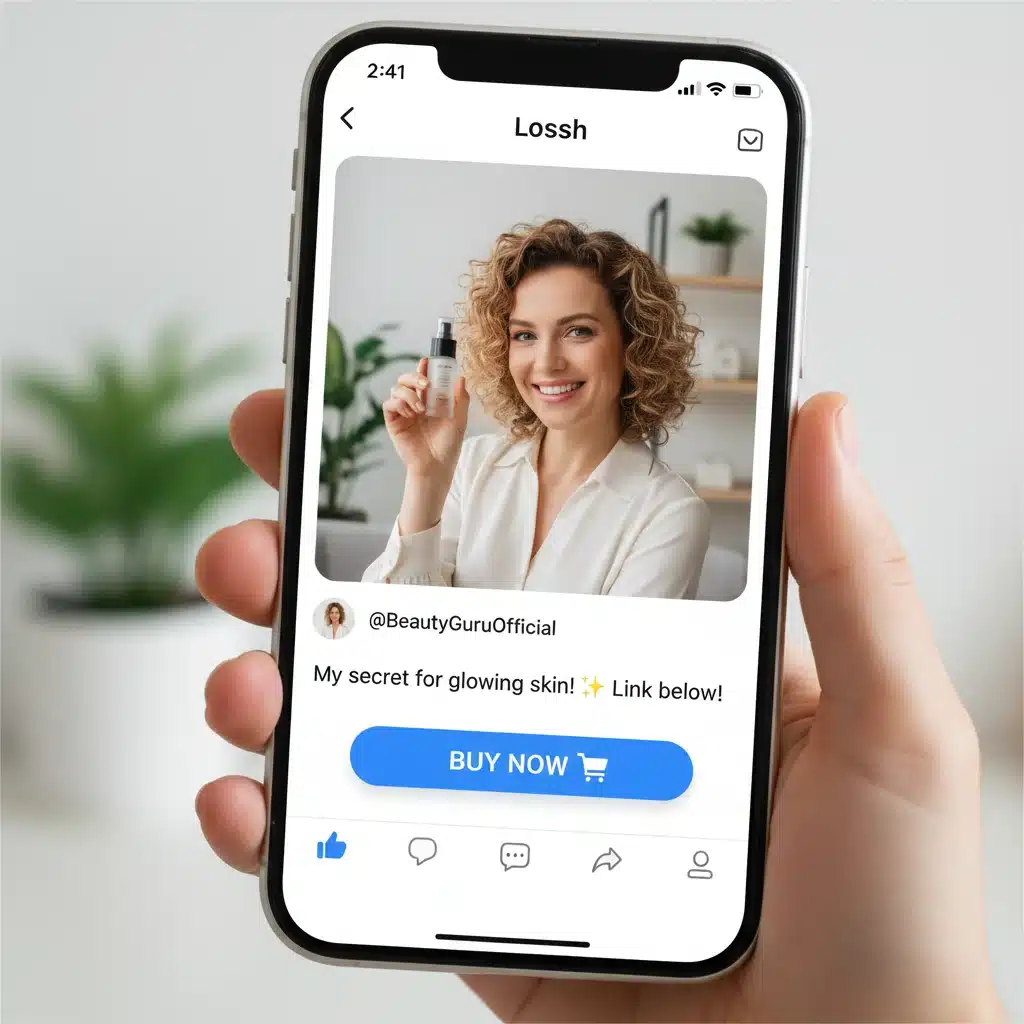 Influencer marketing driving in-app purchases on a smartphone.
