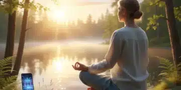 Person meditating in nature, symbolizing digital detox and well-being