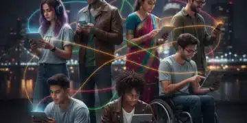 Diverse micro-influencers engaging with digital communities on smartphones