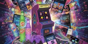 Nostalgia marketing collage with retro and modern elements