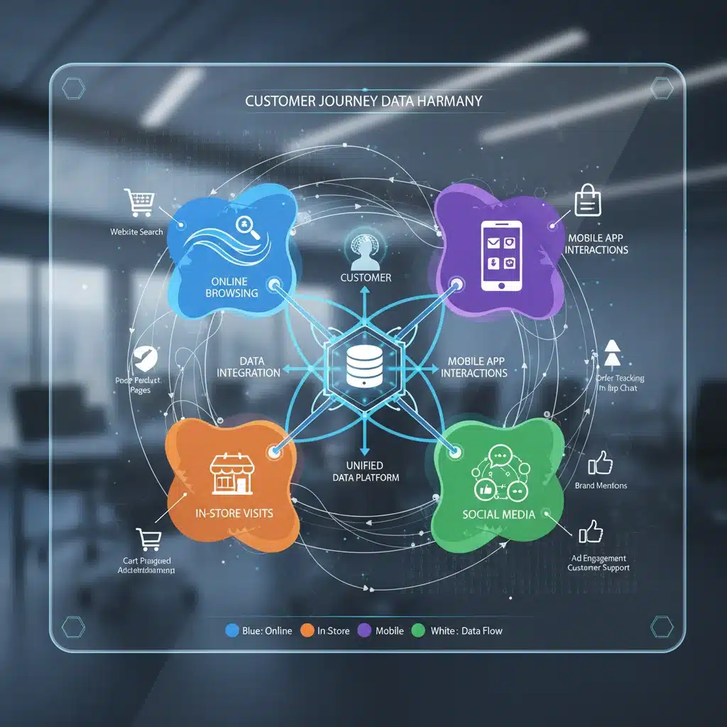 Integrated customer journey map illustrating omnichannel touchpoints.