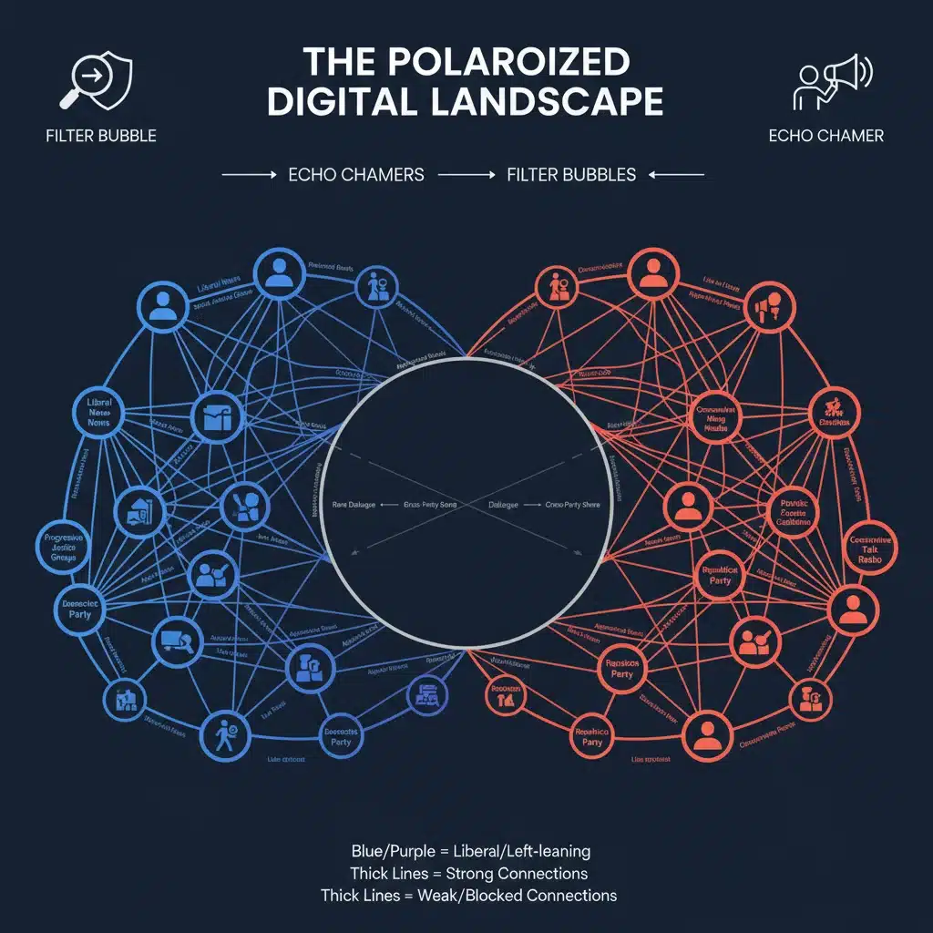 Infographic showing political echo chambers and filter bubbles