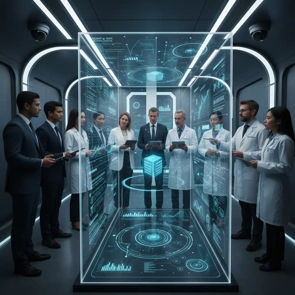 Financial and quantum experts collaborating on quantum risk mitigation