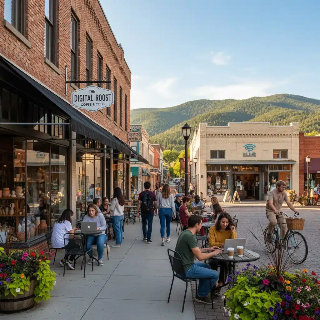 Revitalized small town economy in the US, boosted by remote workers and digital nomads.