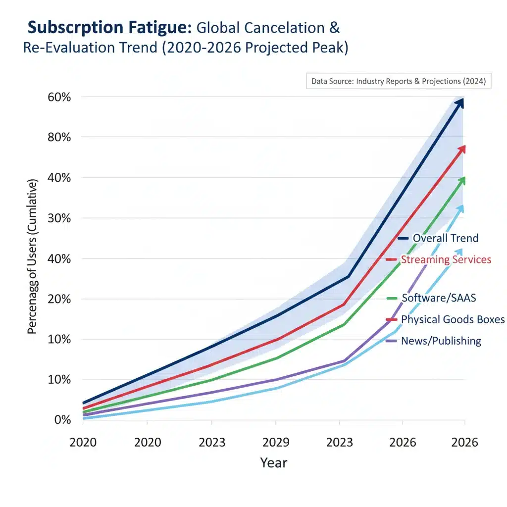 Graph illustrating the rising trend of subscription cancellations and re-evaluations towards 2026.