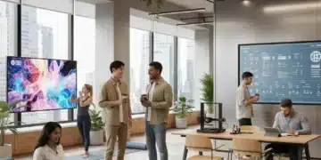 Modern workspace showing work-life integration in 2026 with diverse activities.