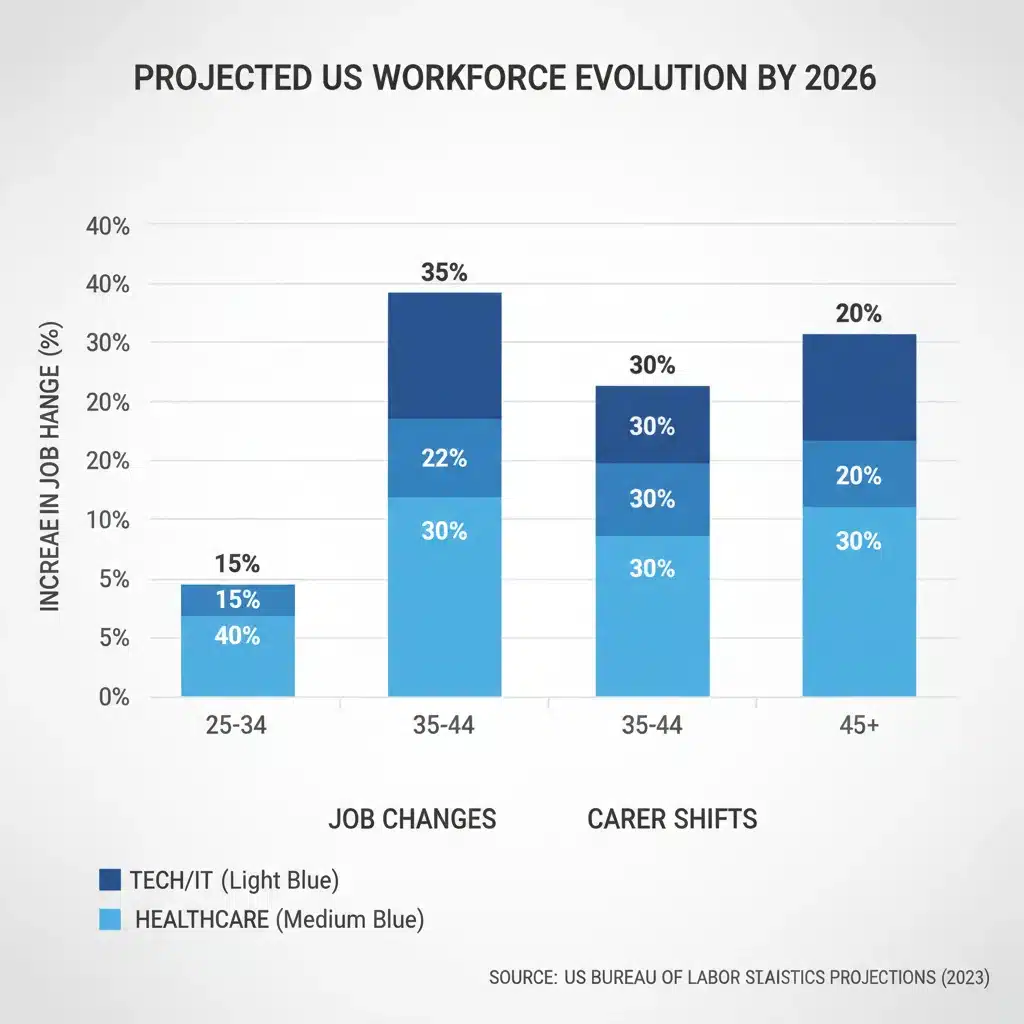 Data visualization showing projected workforce shifts and job changes by 2026.