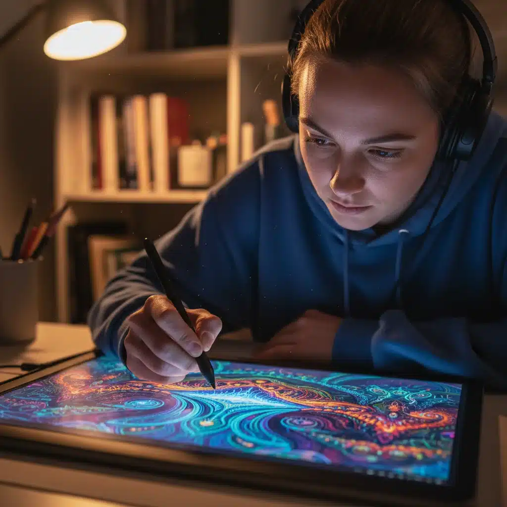 Artist creating intricate digital artwork on a tablet, showcasing the growing popularity of digital art as a modern hobby.