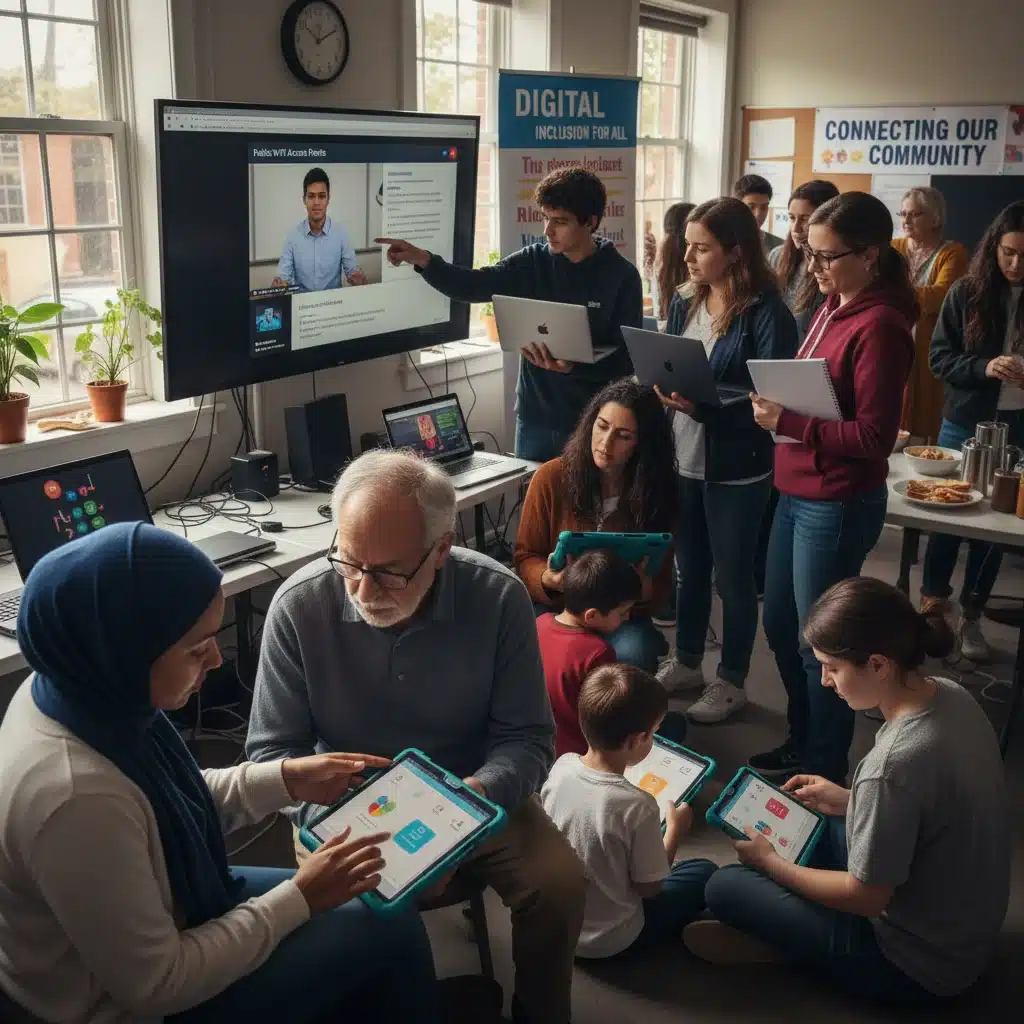 Diverse community members engaging with technology, representing digital inclusion efforts.