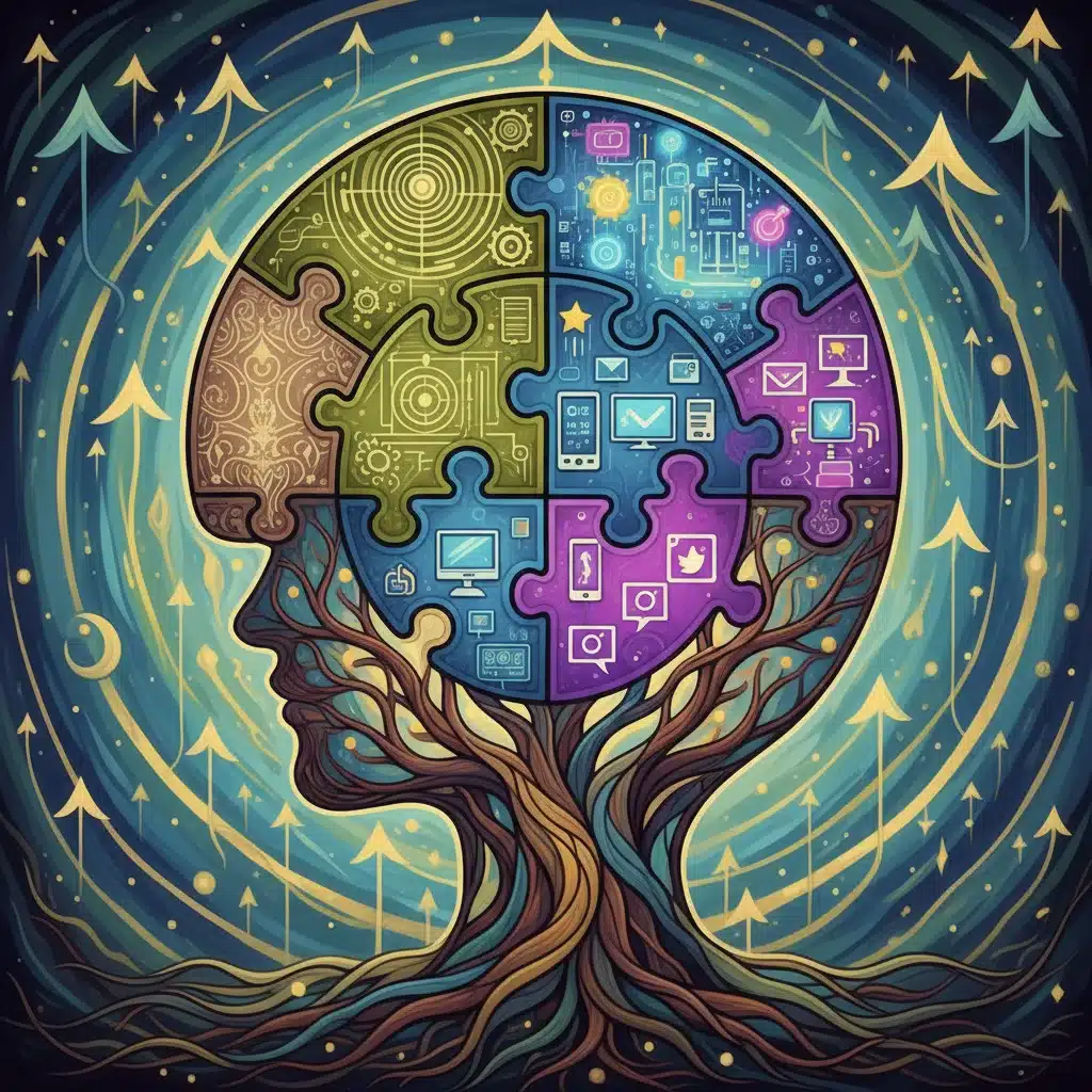 Interconnected puzzle pieces representing generations converging, symbolizing cultural unity.