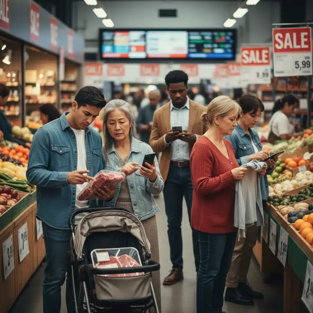 Diverse consumers making purchasing decisions, varied spending habits