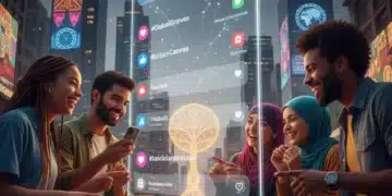 Diverse group engaging with micro-influencer content on social media, reflecting community cultural trends.