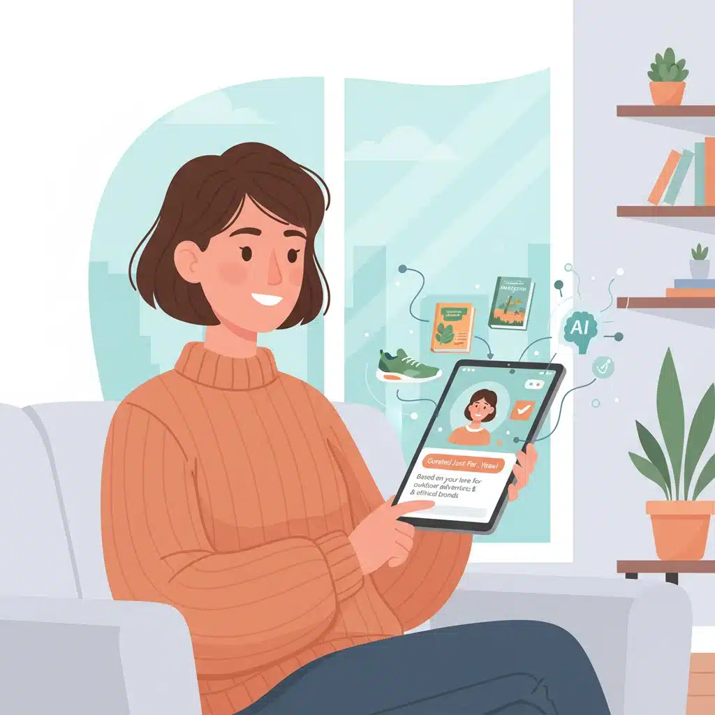 Illustration of AI-driven personalized shopping experience on a tablet