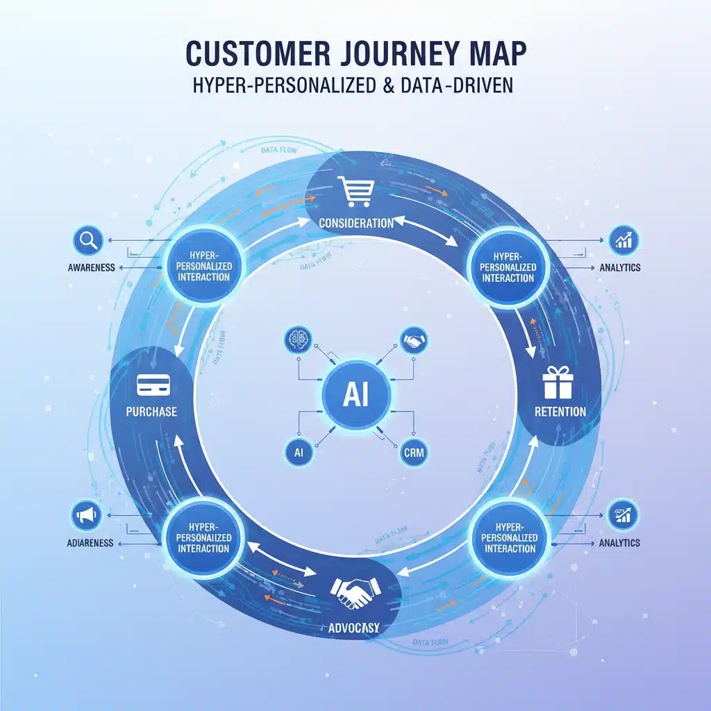 Customer journey map illustrating hyper-personalized touchpoints and data flow