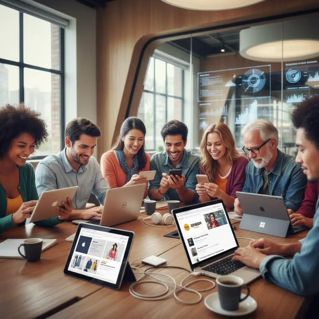 Consumers experiencing personalized digital interactions and seamless online shopping.
